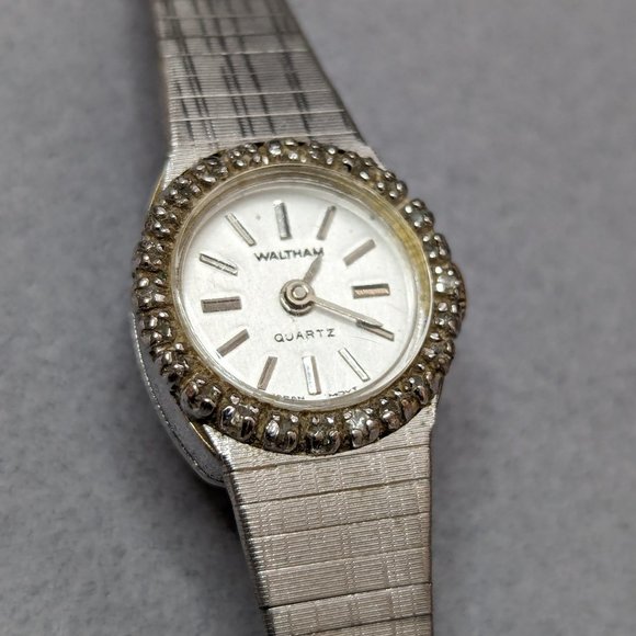 Ladies Waltham Watch Diamond Chips Vintage Working with New Battery